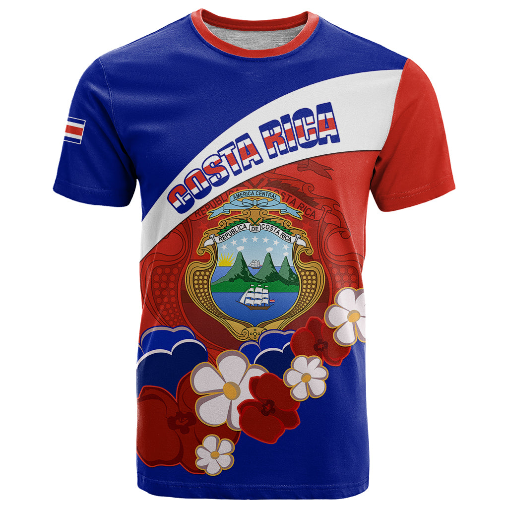 Personalised Costa Rica T Shirt Costa Rica Coat Of Arms With Flowers - Wonder Print Shop