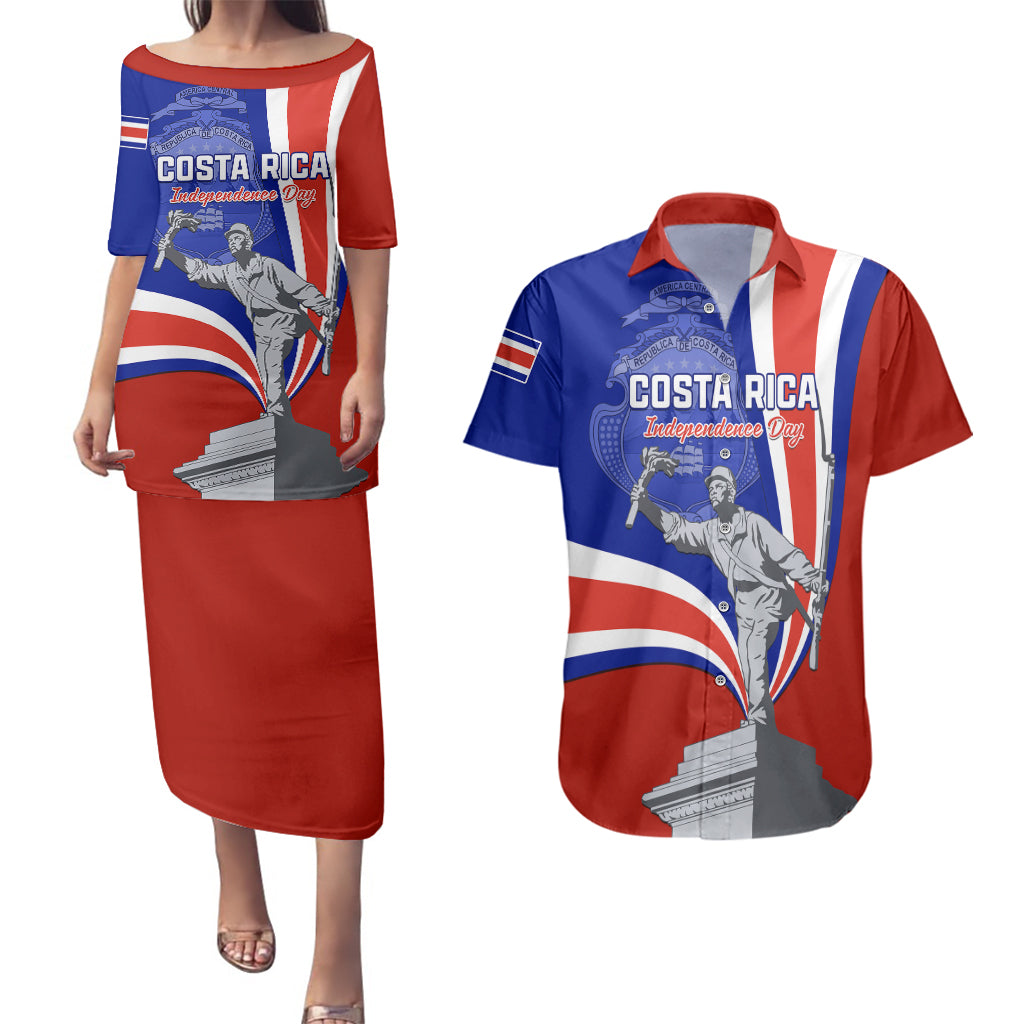 Costa Rica Independence Day Couples Matching Puletasi Dress and Hawaiian Shirt Juan Santamaria National Hero - Wonder Print Shop