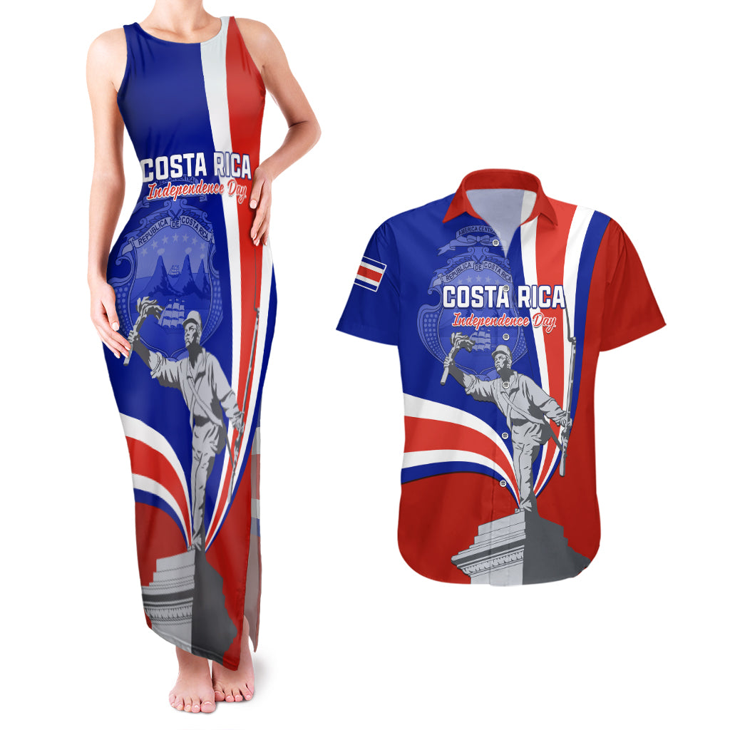 Costa Rica Independence Day Couples Matching Tank Maxi Dress and Hawaiian Shirt Juan Santamaria National Hero - Wonder Print Shop