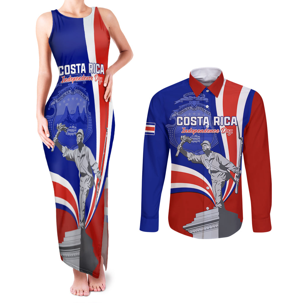 Costa Rica Independence Day Couples Matching Tank Maxi Dress and Long Sleeve Button Shirts Juan Santamaria National Hero - Wonder Print Shop