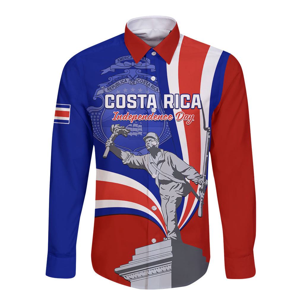 Long-sleeve button shirt with red, white, blue flag graphic and Independence Day text