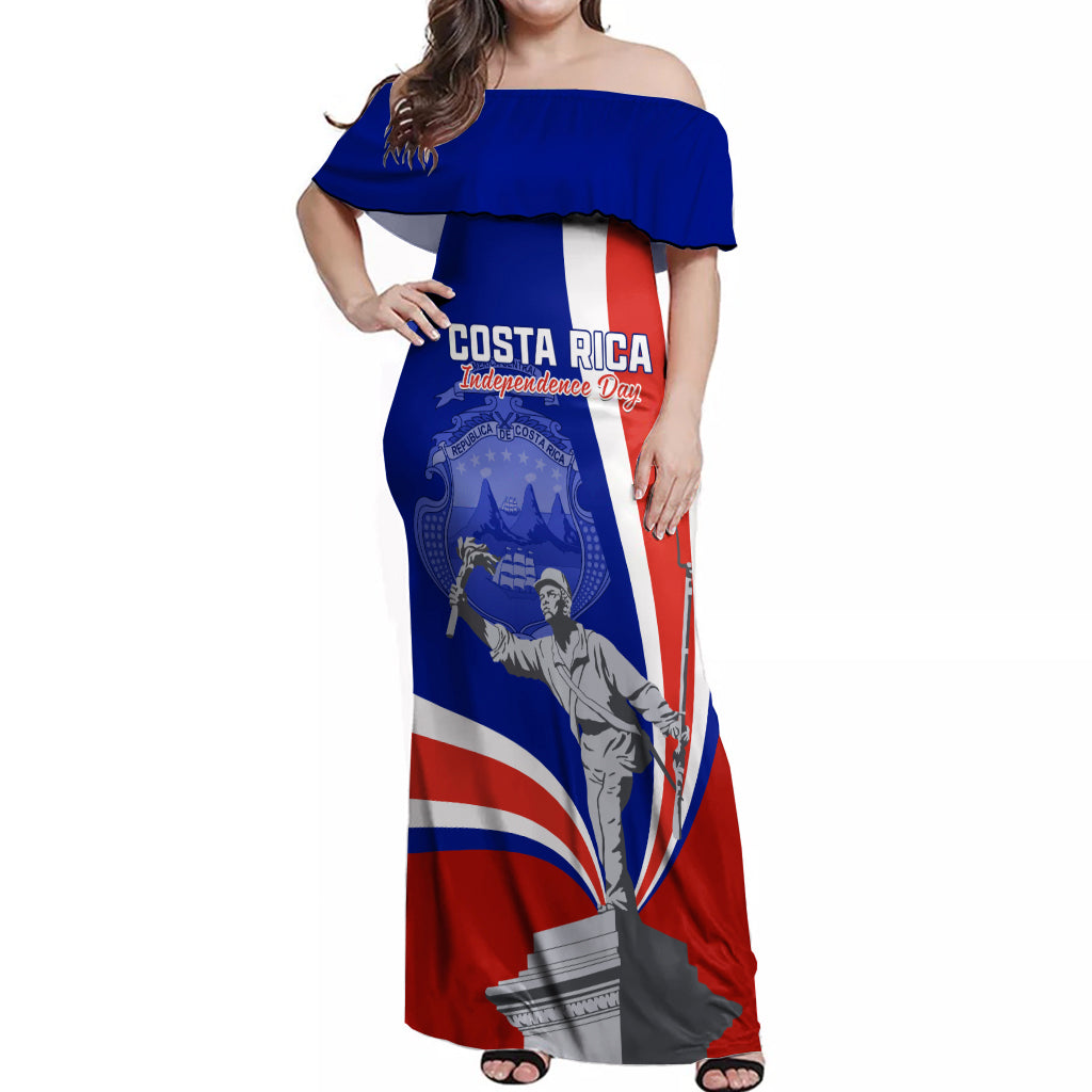 Costa Rica Independence Day Off Shoulder Maxi Dress Juan Santamaria National Hero - Wonder Print Shop