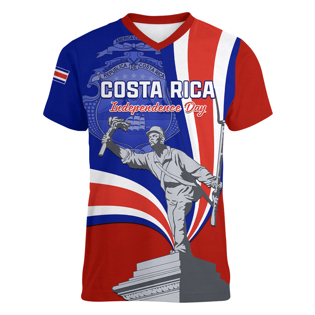 Costa Rica Independence Day Women V Neck T Shirt Juan Santamaria National Hero - Wonder Print Shop