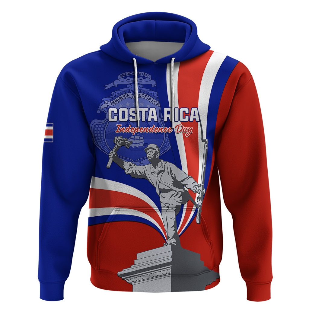 Personalised Costa Rica Independence Day Hoodie Juan Santamaria National Hero - Wonder Print Shop