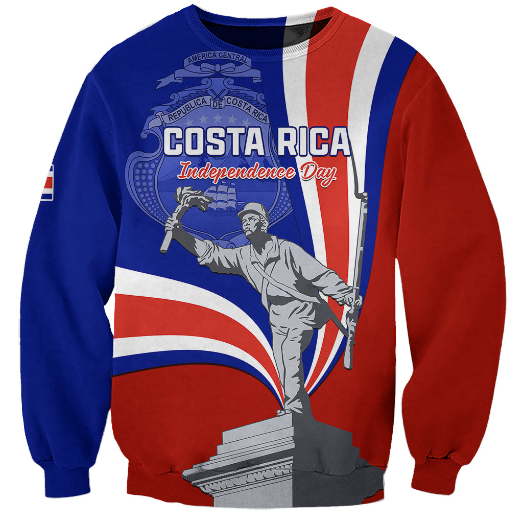 Color-block crewneck sweatshirt with Costa Rica Independence Day graphic, red and blue panels