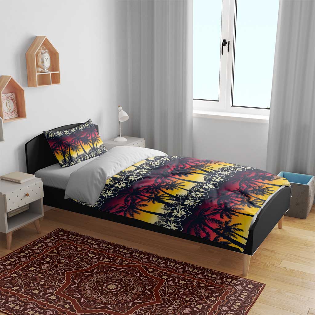 Hawaii Hibiscus Palm Tree Sunset Bedding Set Tropical Style - Wonder Print Shop