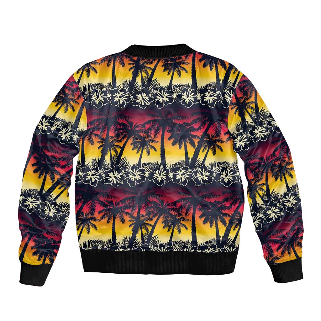 Hawaii Hibiscus Palm Tree Sunset Bomber Jacket Tropical Style - Wonder Print Shop