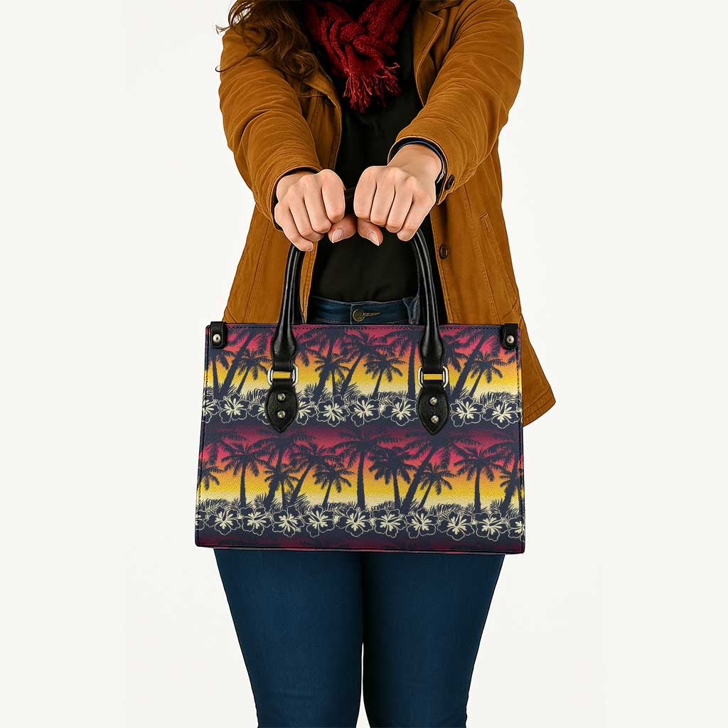 Hawaii Hibiscus Palm Tree Sunset Leather Bag Tropical Style - Wonder Print Shop