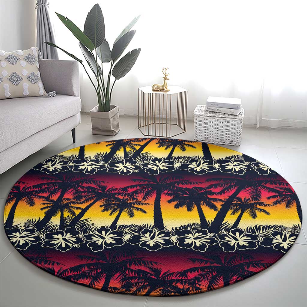 Hawaii Hibiscus Palm Tree Sunset Round Carpet Tropical Style - Wonder Print Shop