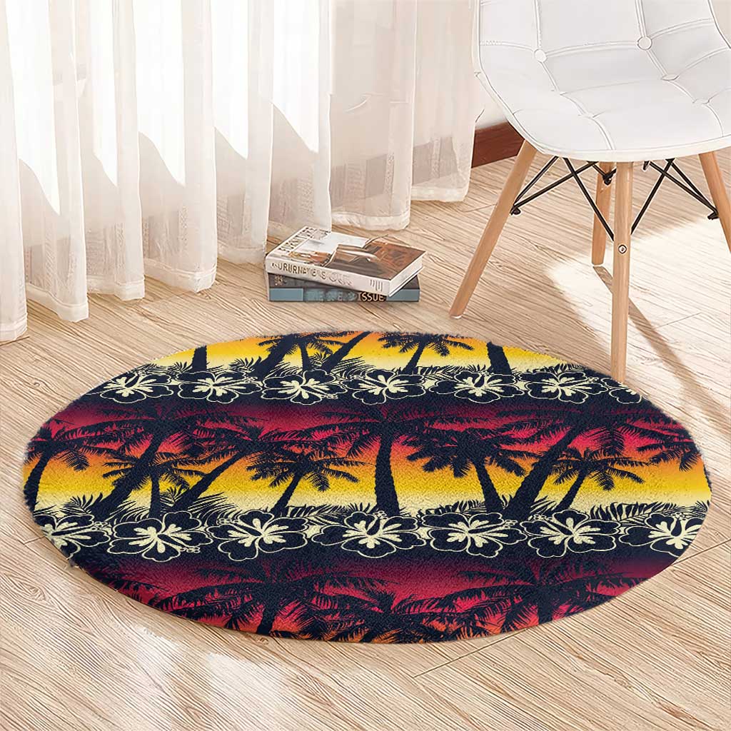 Hawaii Hibiscus Palm Tree Sunset Round Carpet Tropical Style - Wonder Print Shop