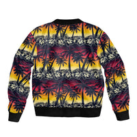 Hawaii Hibiscus Palm Tree Sunset Sleeve Zip Bomber Jacket Tropical Style - Wonder Print Shop