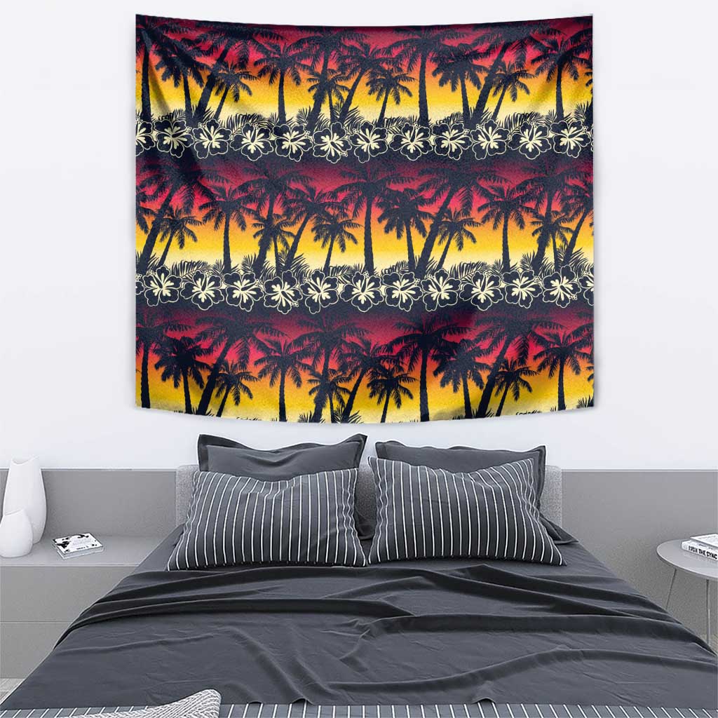 Hawaii Hibiscus Palm Tree Sunset Tapestry Tropical Style - Wonder Print Shop