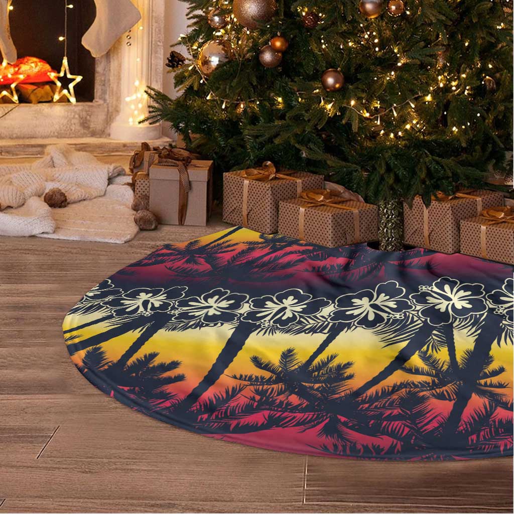 Hawaii Hibiscus Palm Tree Sunset Tree Skirt Tropical Style - Wonder Print Shop