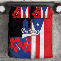 Puerto Rico flag bedding set with lighthouse graphic, hibiscus flowers, and two square pillows