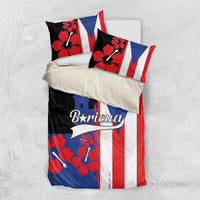 Puerto Rico flag style bedding set with lighthouse print, hibiscus accents, and two pillows