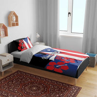 Puerto Rico flag style bedding set quilt with lighthouse print, hibiscus pattern, and two pillows