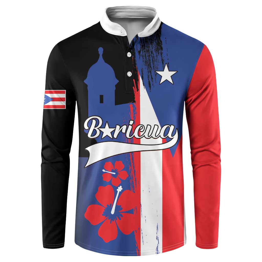 Boricua button sweatshirt with Puerto Rico flag graphic