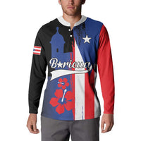Boricua button sweatshirt with Puerto Rico flag print and long sleeves