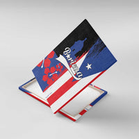 Branded canvas wall art with Puerto Rico flag colors, El Morro silhouette, Boricua script