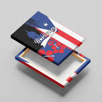 Canvas wall art with Puerto Rico flag styling, El Morro silhouette, Boricua logo in center