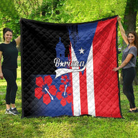 Quilt with quilted diamond pattern, Puerto Rico flag design in black, blue, red