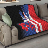 Puerto Rico flag style quilt with quilted pattern in black, blue, and red