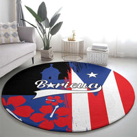 Round area rug with Puerto Rico flag graphic in black, blue, red, and white