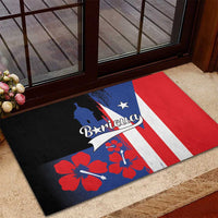 Black rubber doormat featuring Puerto Rico flag colors, Boricua logo and hibiscus