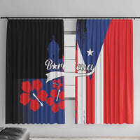 Puerto Rico flag style window curtains: black panel left, blue-white-red panel right