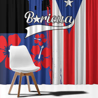 Close view of Puerto Rico flag window curtain fabric with blue star and red stripes