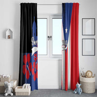 Window curtain pair with Puerto Rico flag print: black and blue/red panels