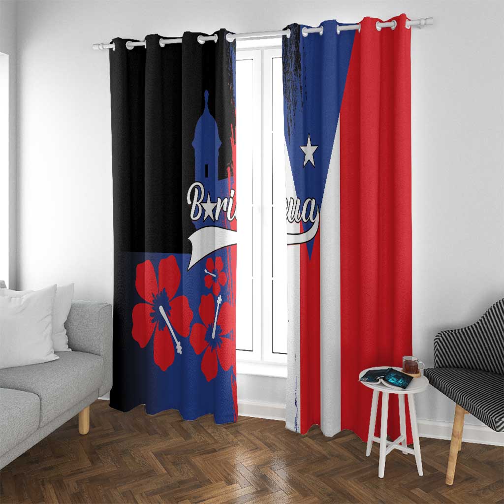Window curtain set with black, blue, and red Puerto Rico flag design on both panels