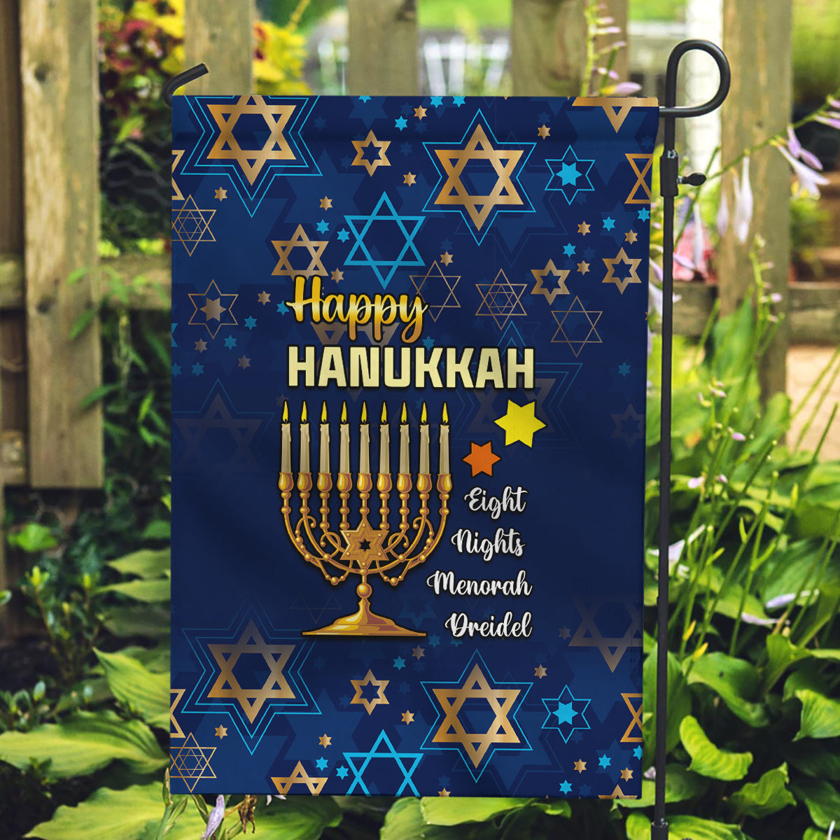 Hanukkah Festival Garden Flag Eight Nights Menorah Dreidel - Wonder Print Shop