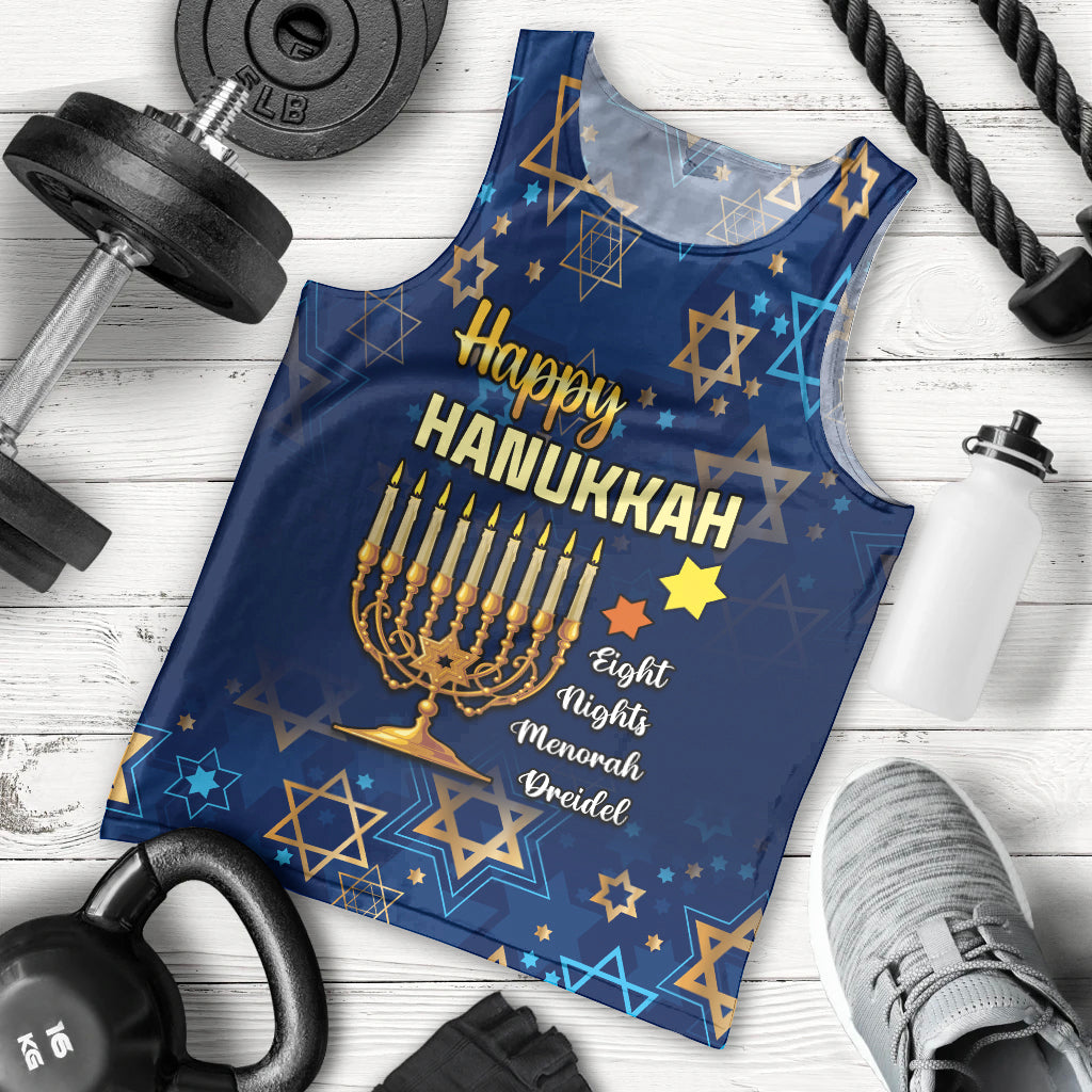 Personalised Hanukkah Festival Men Tank Top Eight Nights Menorah Dreidel - Wonder Print Shop