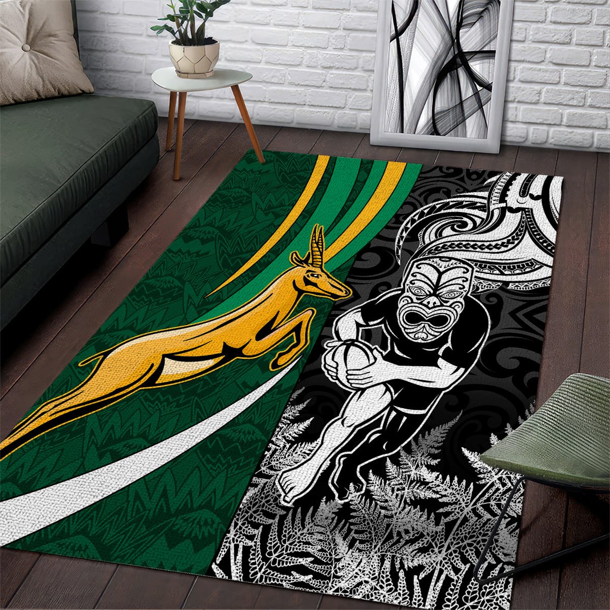 Custom New Zealand and South Africa Rugby Area Rug Silver Fern Protea Pattern World Cup 2023 - Wonder Print Shop