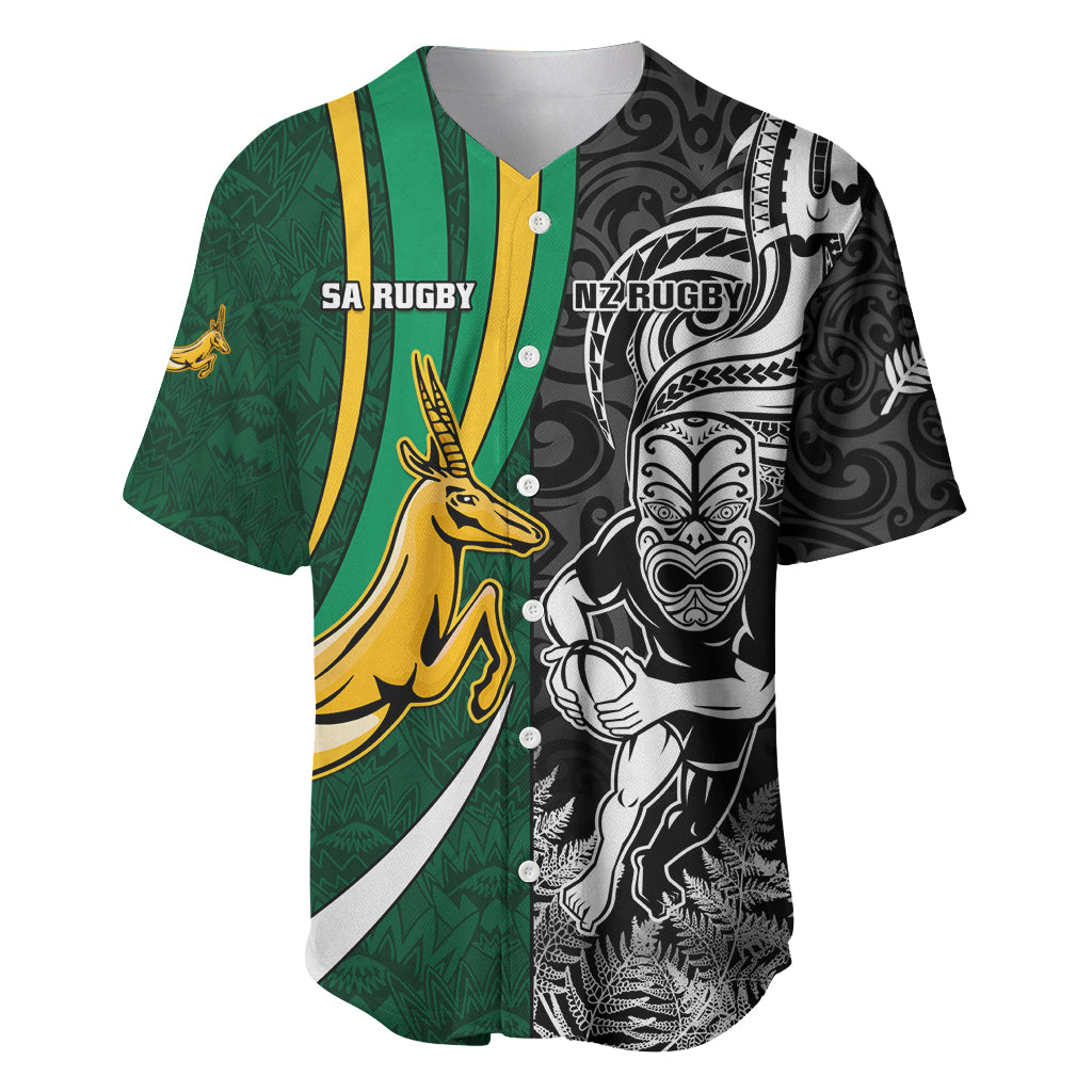 Custom New Zealand and South Africa Rugby Baseball Jersey Silver Fern Protea Pattern World Cup 2023 - Wonder Print Shop