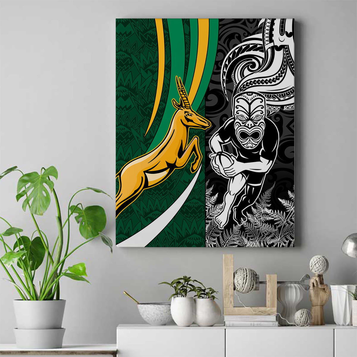 Custom New Zealand and South Africa Rugby Canvas Wall Art Silver Fern Protea Pattern World Cup 2023 - Wonder Print Shop