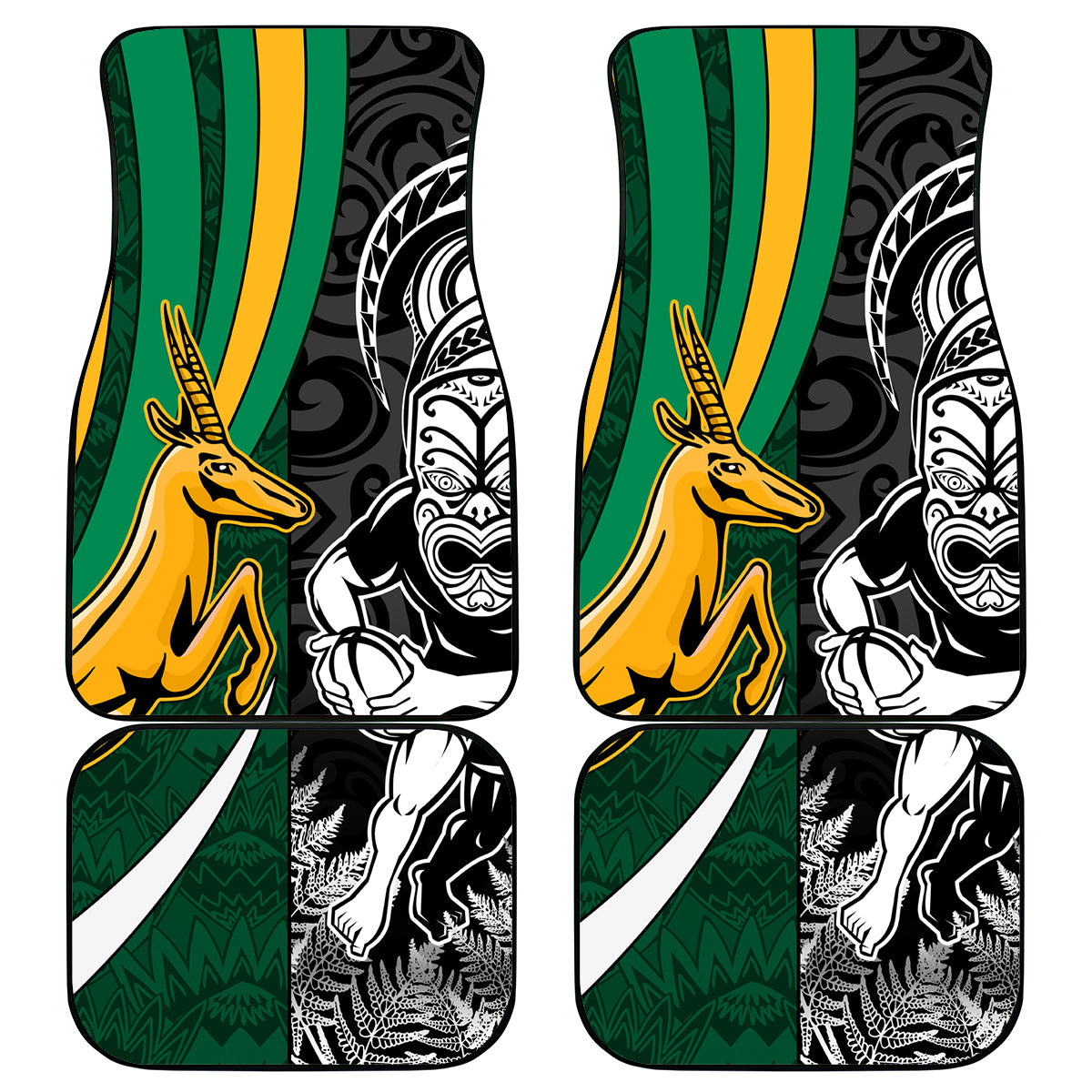 Custom New Zealand and South Africa Rugby Car Mats Silver Fern Protea Pattern World Cup 2023 - Wonder Print Shop