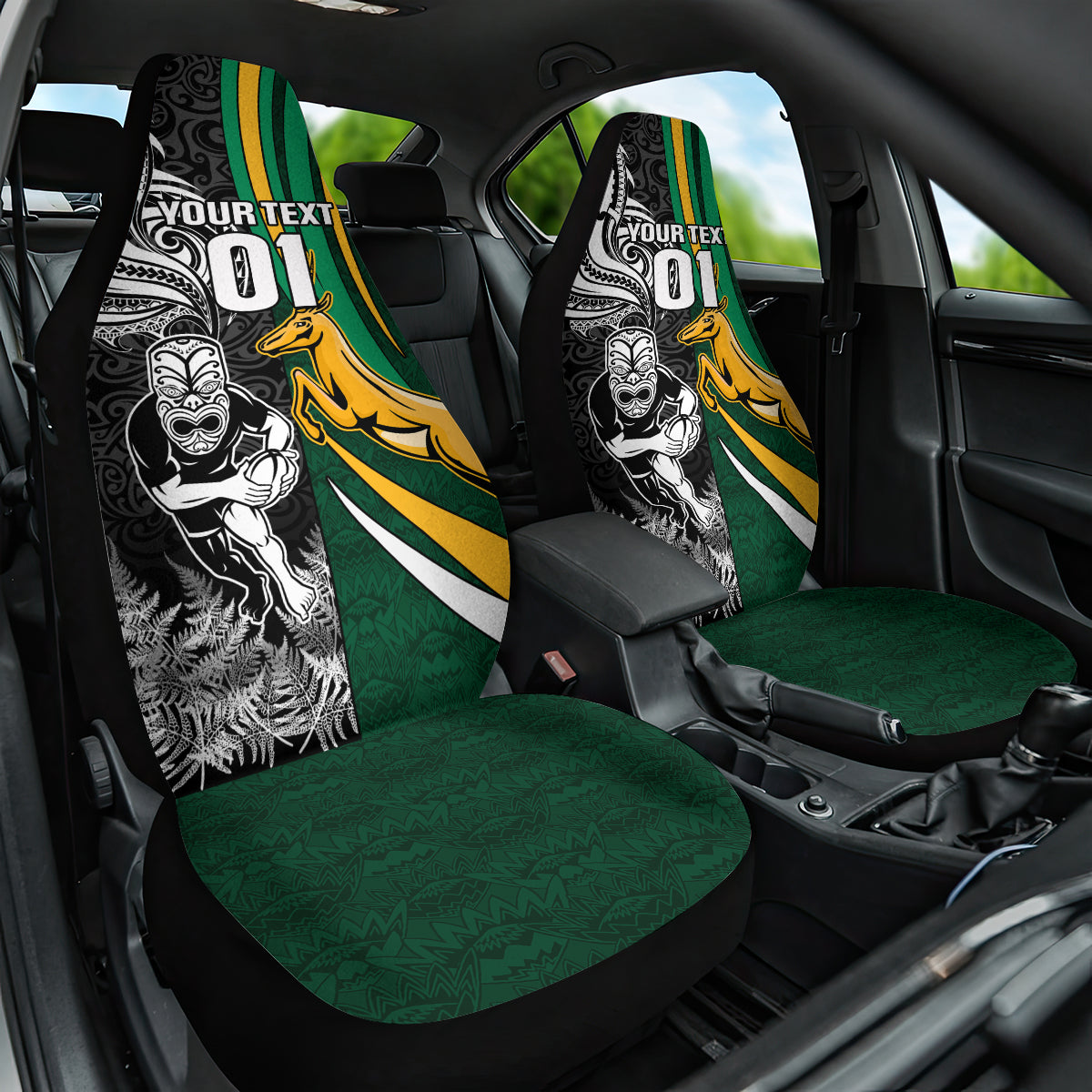 Custom New Zealand and South Africa Rugby Car Seat Cover Silver Fern Protea Pattern World Cup 2023 - Wonder Print Shop