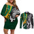 Custom New Zealand and South Africa Rugby Couples Matching Off Shoulder Short Dress and Long Sleeve Button Shirt Silver Fern Protea Pattern World Cup 2023 - Wonder Print Shop