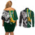 Custom New Zealand and South Africa Rugby Couples Matching Off Shoulder Short Dress and Long Sleeve Button Shirt Silver Fern Protea Pattern World Cup 2023 - Wonder Print Shop