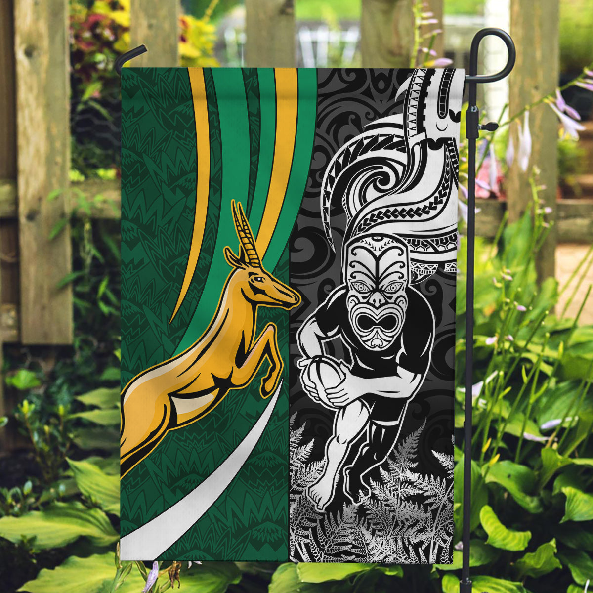 Custom New Zealand and South Africa Rugby Garden Flag Silver Fern Protea Pattern World Cup 2023 - Wonder Print Shop