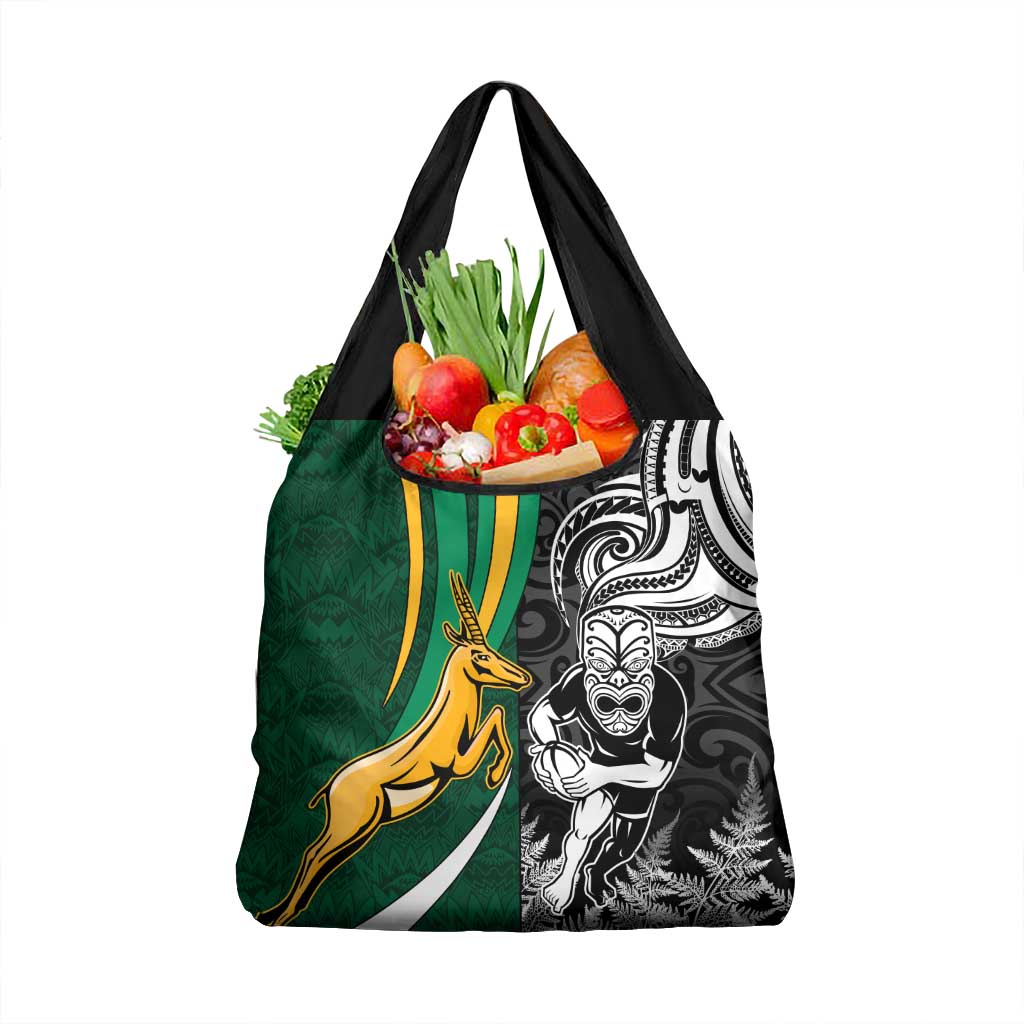 Custom New Zealand and South Africa Rugby Grocery Bag Silver Fern Protea Pattern World Cup 2023