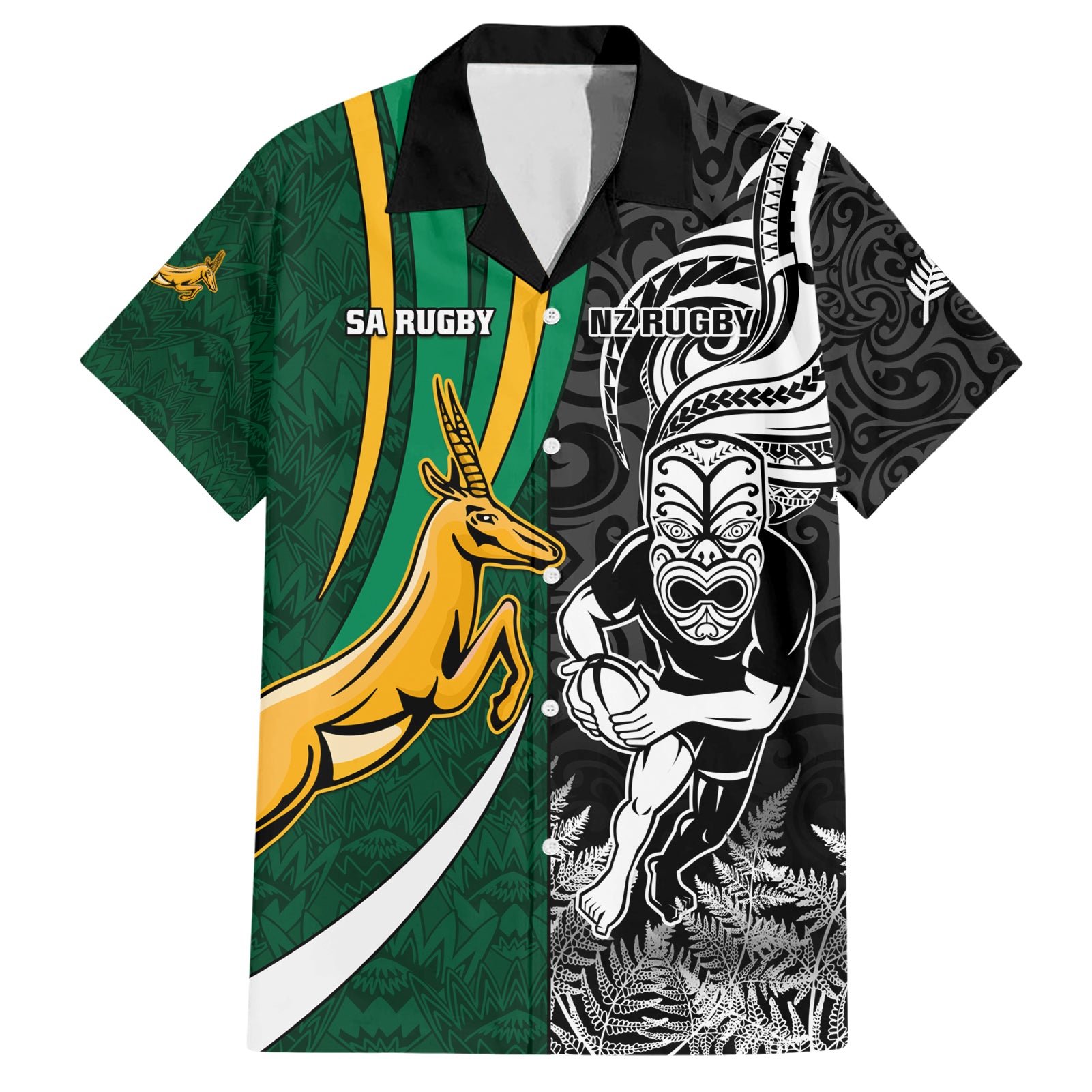 Custom New Zealand and South Africa Rugby Hawaiian Shirt Silver Fern Protea Pattern World Cup 2023 - Wonder Print Shop