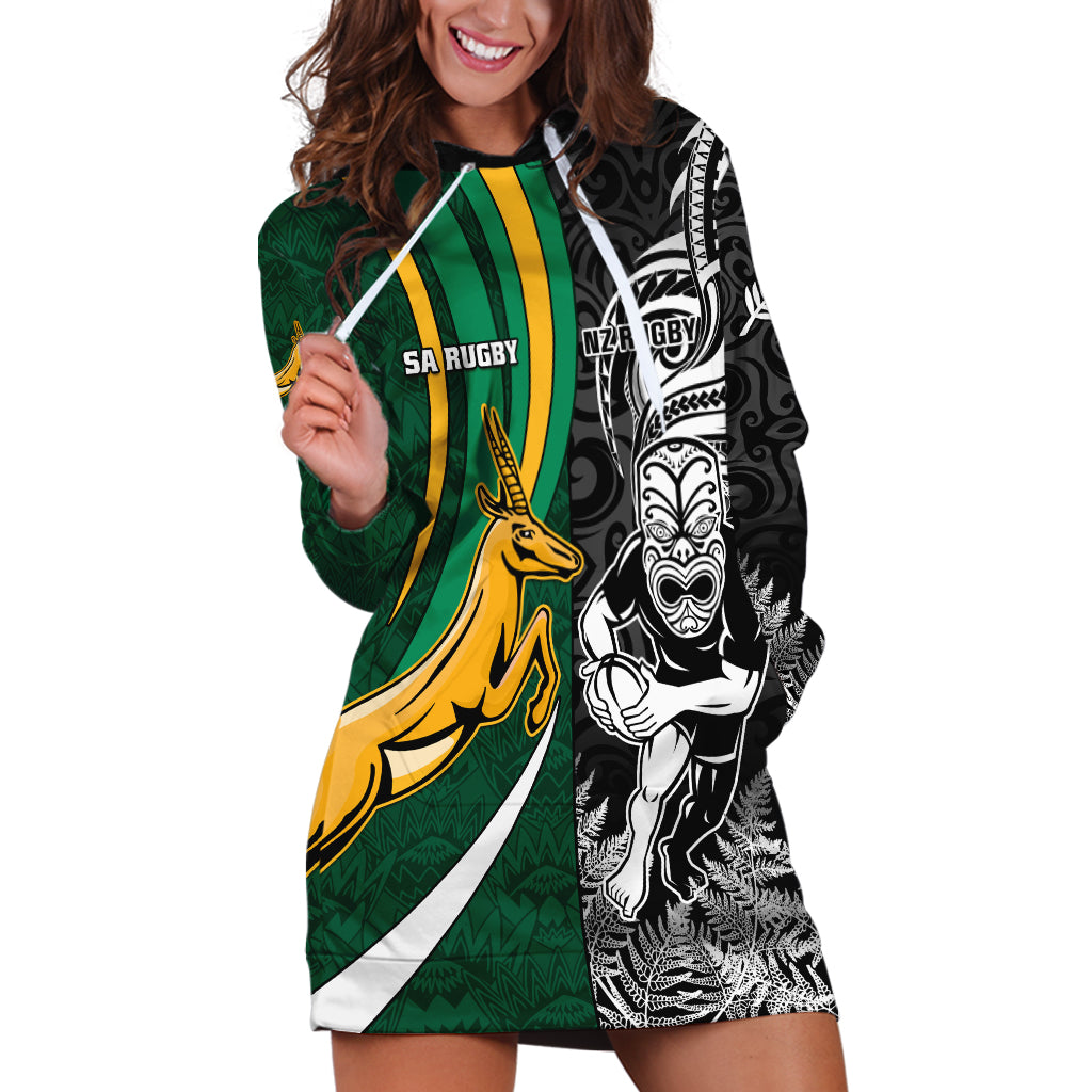 Custom New Zealand and South Africa Rugby Hoodie Dress Silver Fern Protea Pattern World Cup 2023 - Wonder Print Shop