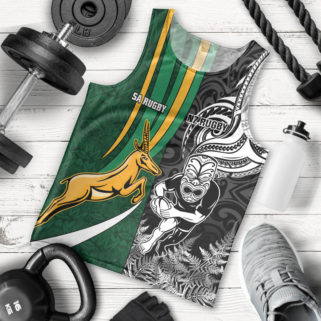 Custom New Zealand and South Africa Rugby Men Tank Top Silver Fern Protea Pattern World Cup 2023 - Wonder Print Shop