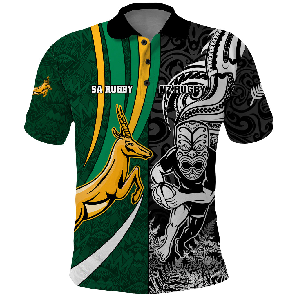 Custom New Zealand and South Africa Rugby Polo Shirt Silver Fern Protea Pattern World Cup 2023 - Wonder Print Shop