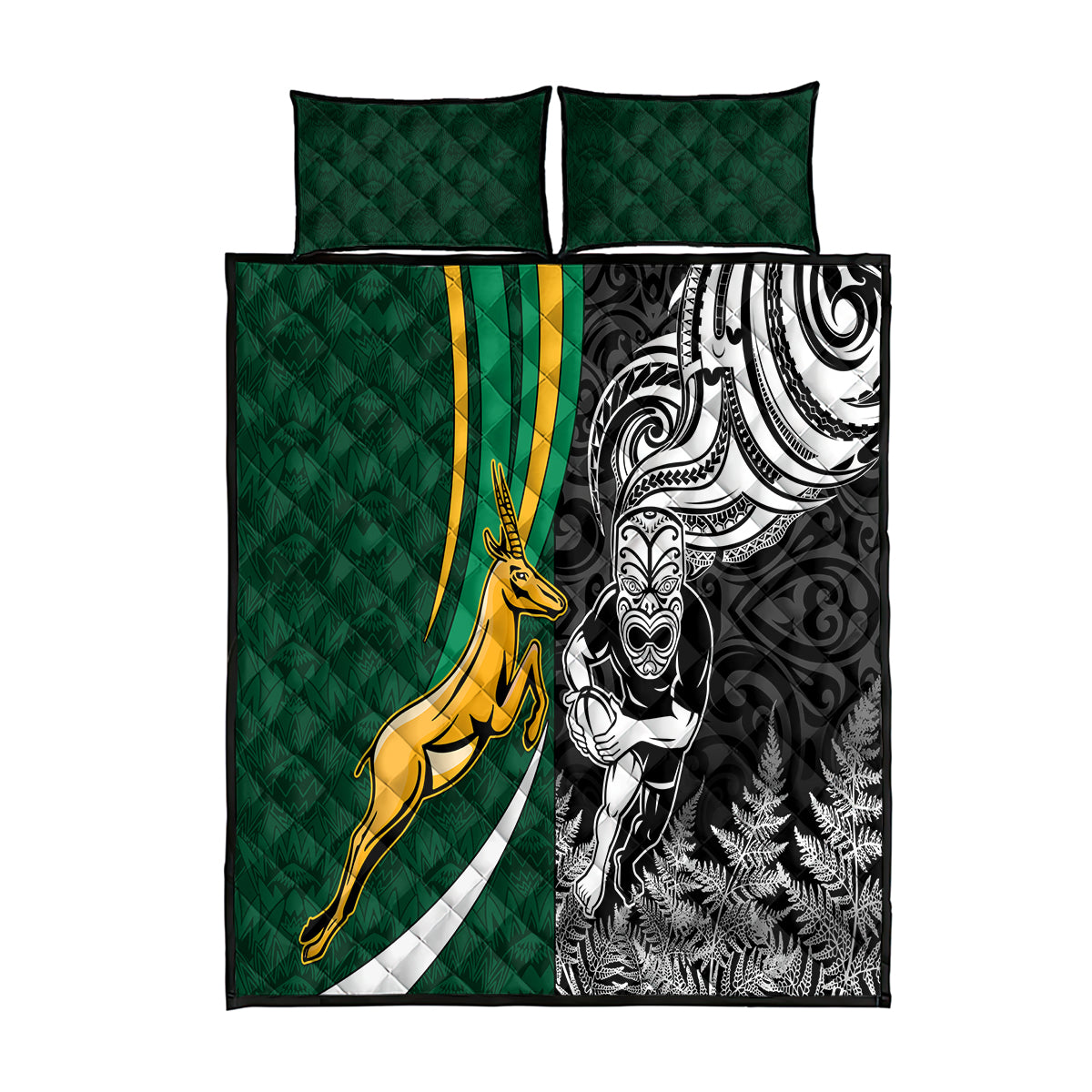 Custom New Zealand and South Africa Rugby Quilt Bed Set Silver Fern Protea Pattern World Cup 2023 - Wonder Print Shop