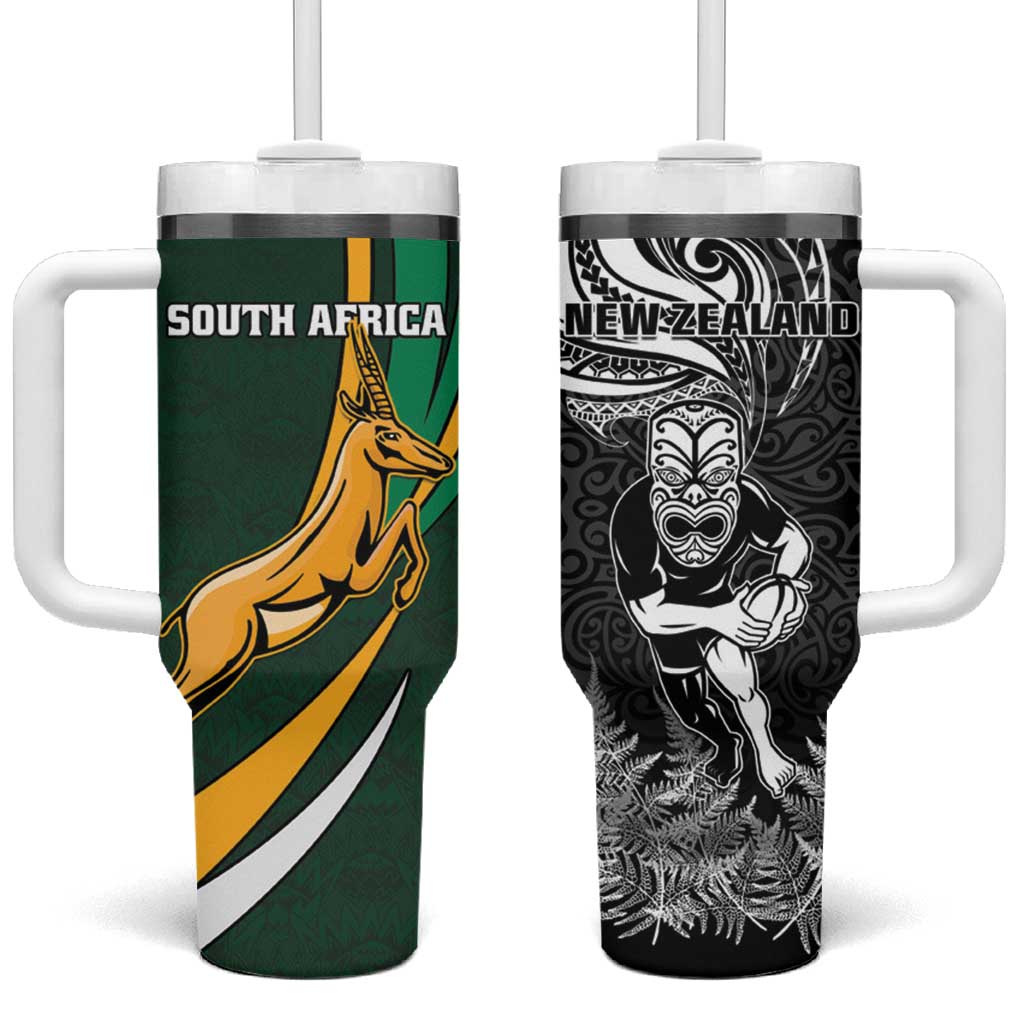 New Zealand and South Africa Rugby Tumbler With Handle Silver Fern Protea Pattern