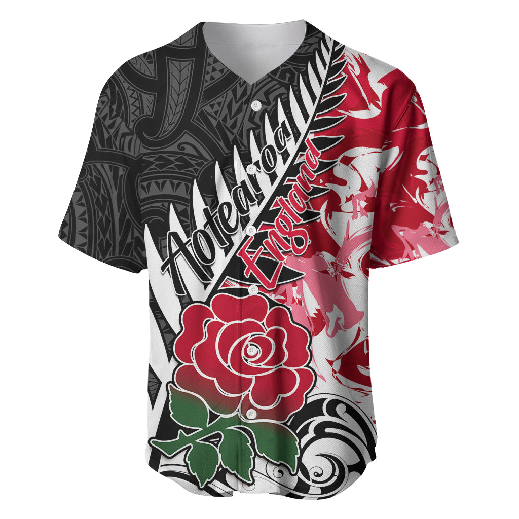 Custom New Zealand and England Rugby Baseball Jersey Silver Fern With Red Rose World Cup 2023 - Wonder Print Shop